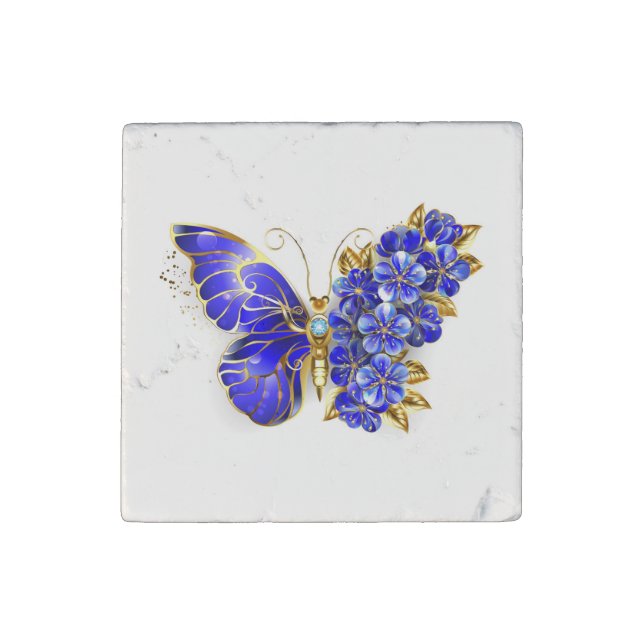 Flower Sapphire Butterfly Stone Magnet (Front)