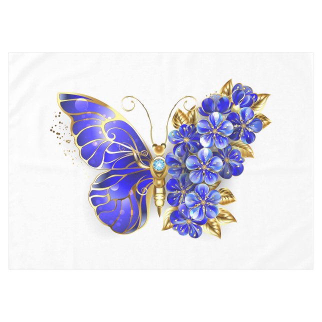 Flower Sapphire Butterfly Tablecloth (Front (Horizontal))