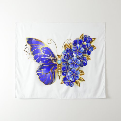 Flower Sapphire Butterfly Tapestry
