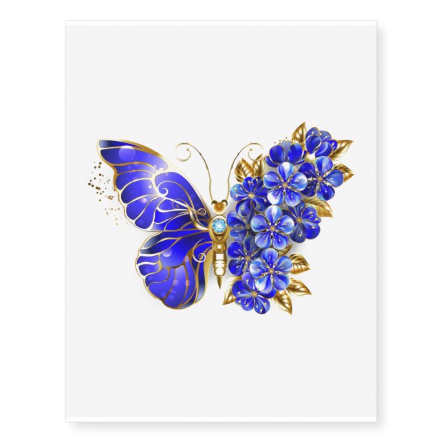 Flower Sapphire Butterfly Temporary Tattoos (Front)