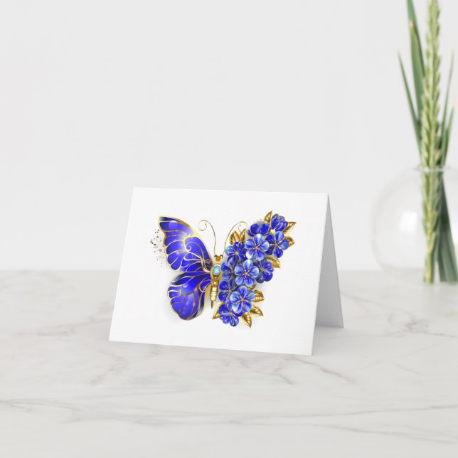 Flower Sapphire Butterfly Thank You Card (Front)