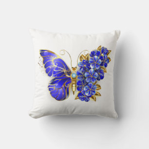 Flower Sapphire Butterfly Throw Pillow