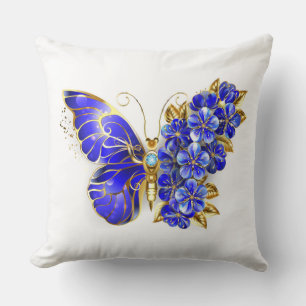 Flower Sapphire Butterfly Throw Pillow