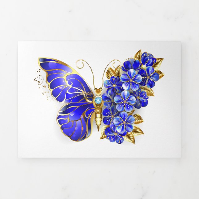 Flower Sapphire Butterfly Tri-Fold Announcement (Cover)