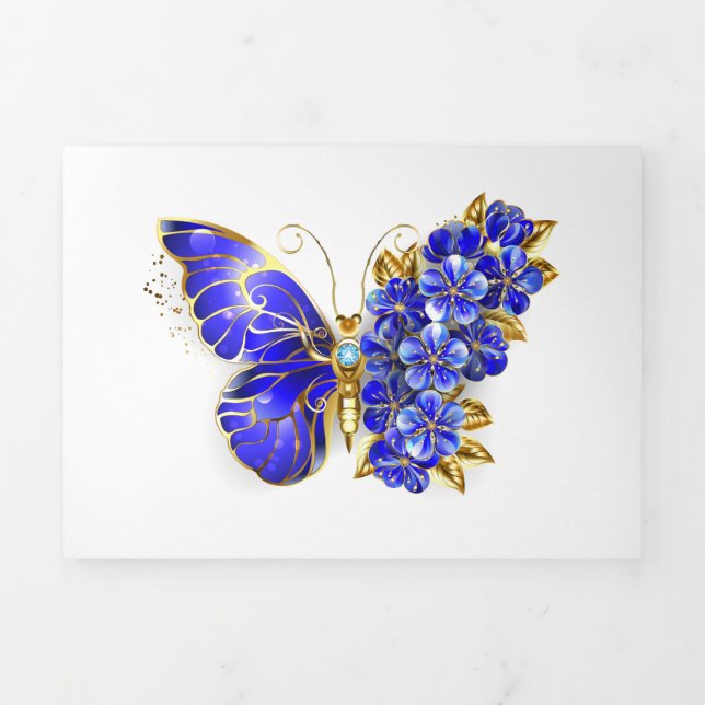 Flower Sapphire Butterfly Tri-Fold Invitation (Cover)