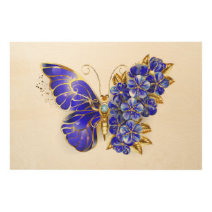 Flower Sapphire Butterfly Wood Wall Art