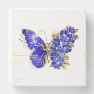 Flower Sapphire Butterfly Wooden Box Sign