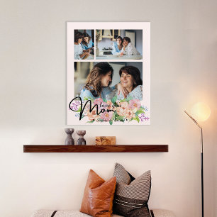 Flower Script Love You Mom 3 Photo Collage Acrylic Print