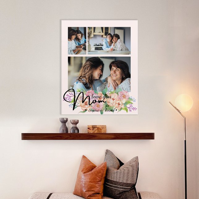 Flower Script Love You Mom 3 Photo Collage Acrylic Print (Creator Uploaded)