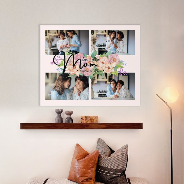 Flower Script Love You Mom 4 Photo Collage Acrylic Print (Creator Uploaded)