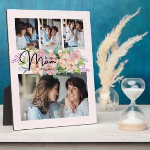 Flower Script Love You Mom 4 Photo Collage Plaque