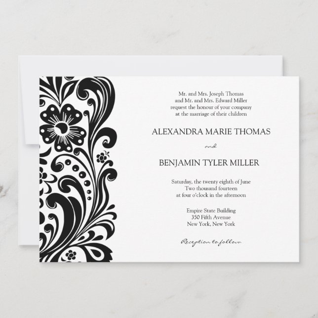 Flower Scroll Wedding Invitation (Front)