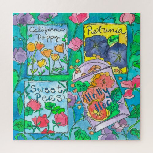 Flower Seeds California Poppy Sweet Peas Garden Jigsaw Puzzle