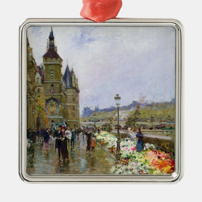 Flower Sellers by the Seine Metal Ornament (Front)