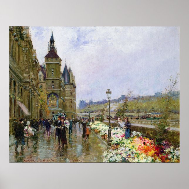 Flower Sellers by the Seine Poster (Front)