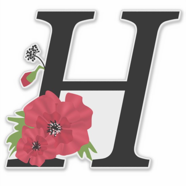 Flower set, monogram H, letter H, flowers, monogra Sticker (Front)