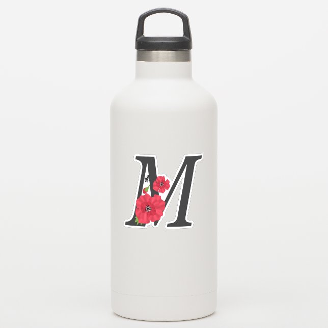 Flower set, monogram M, letter M, flowers, monogra Sticker (Waterbottle)