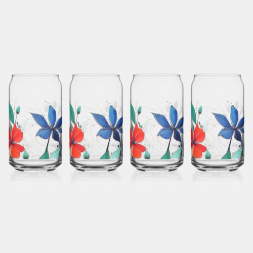 Flower Set of 4 16oz 470ml Can Glass