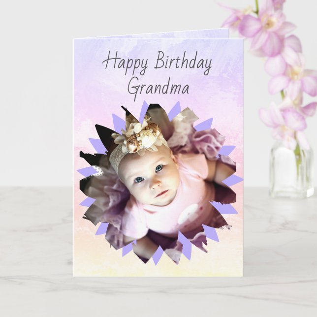 Flower Shape Custom Photo Pastel Watercolor Card (Orchid)