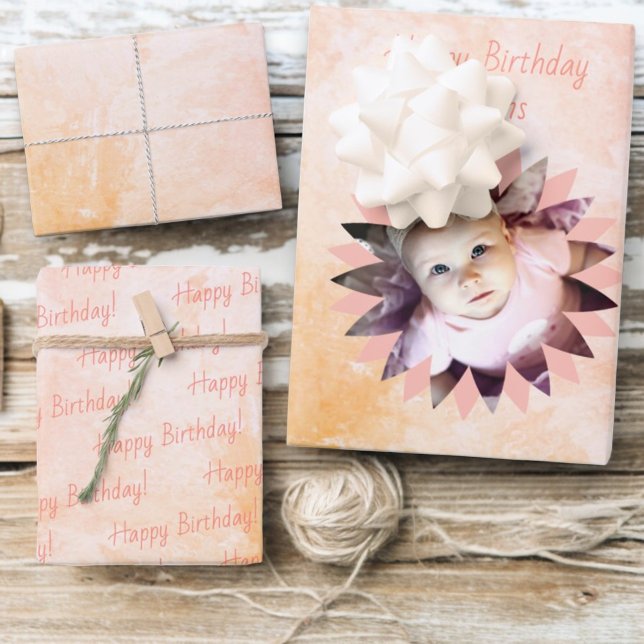 Flower Shape Custom Photo Pastel Watercolor Wrapping Paper Sheets (three 19" x 29" sheets of wrapping paper)