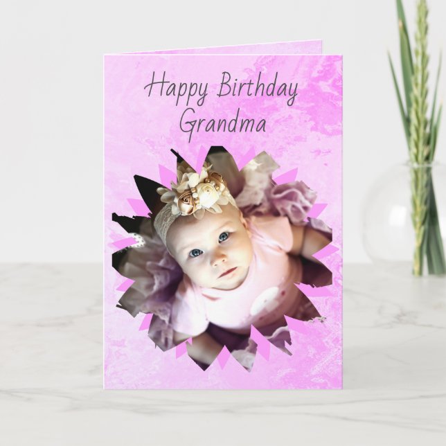 Flower Shape Custom Photo Pink Watercolor Card (Front)