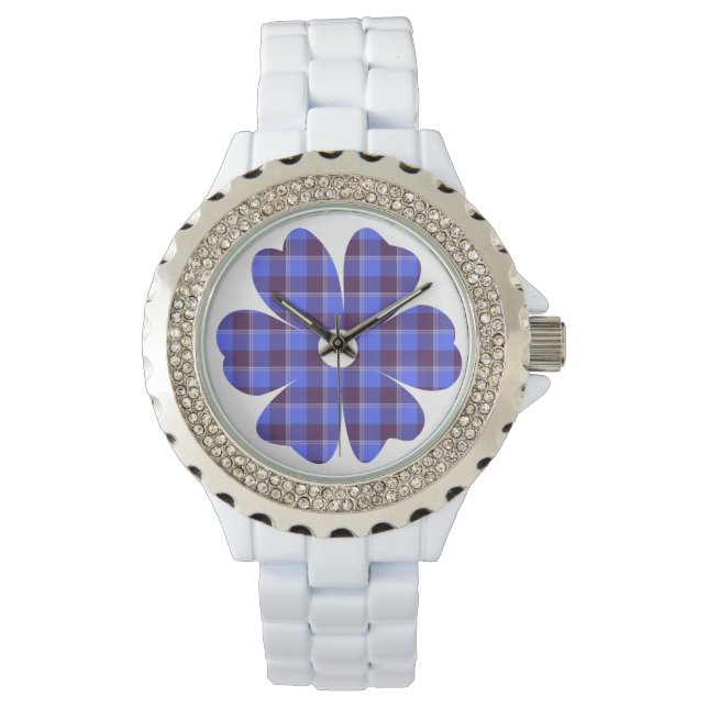 Flower Shape Plaid Blue Cornflower Watch (Front)