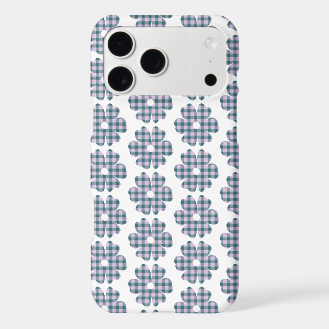 Flower Shape Plaid Pink Teal iPhone Slim Case (Back)