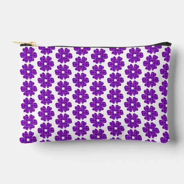 Flower Shape Plaid Purple Pink Accessory Pouch (Front)