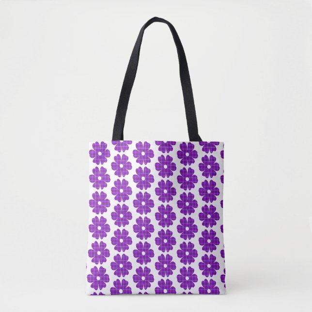 Flower Shape Plaid Purple Pink Tote Bag (Front)