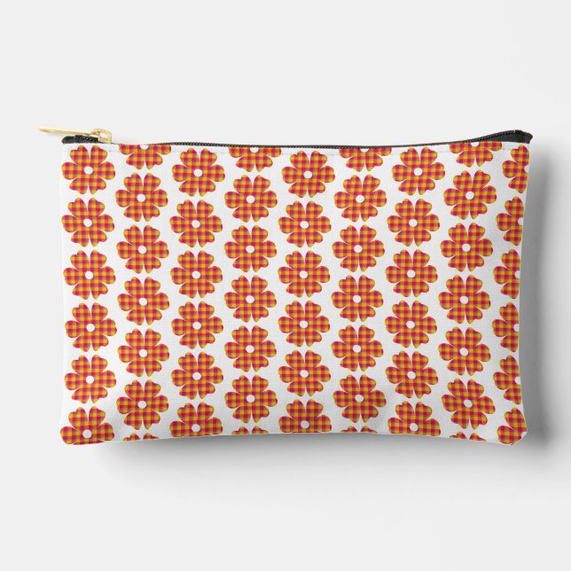 Flower Shape Plaid Yellow Orange Pink Accessory Pouch (Front)
