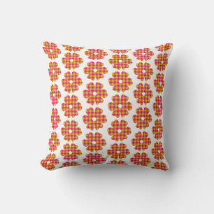 Flower Shape Plaid Yellow Orange Pink Throw Pillow