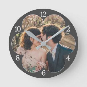 Flower Shaped Easy Custom Photo Template Gray Round Clock