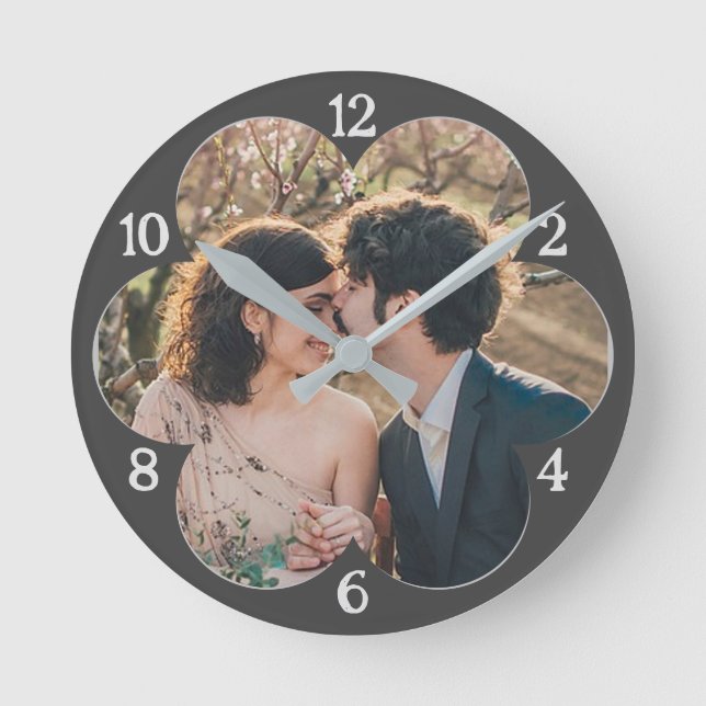 Flower Shaped Easy Custom Photo Template Gray Round Clock (Front)