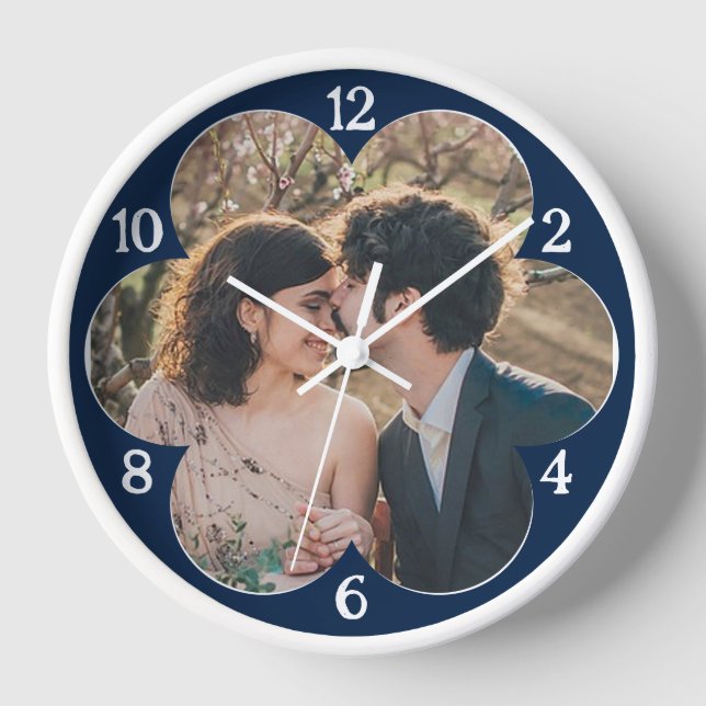 Flower Shaped Easy Custom Photo Template Navy Clock (Front)