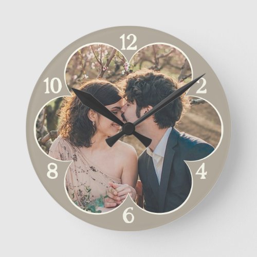 Flower Shaped Easy Custom Photo Template Taupe Round Clock