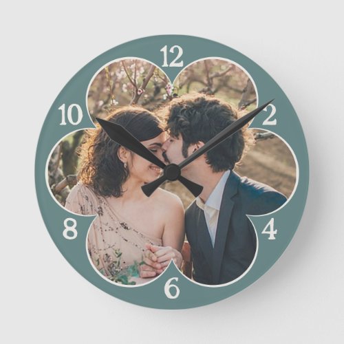 Flower Shaped Easy Custom Photo Template Teal Round Clock