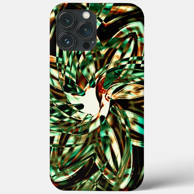 Flower-shaped metallic green stripes, shiny sepia  Case-Mate iPhone case (Back)