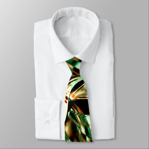 Flower-shaped metallic green stripes, shiny sepia  neck tie