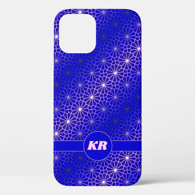 Flower shapes pattern on blue, your initials Case- Case-Mate iPhone Case (Back)