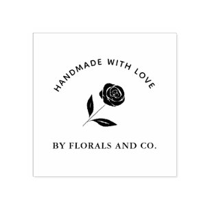 Flower shop business logo handmade with love rose rubber stamp
