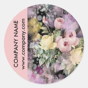 Flower Shop Florist Watercolor Pink Floral Classic Round Sticker by businesscardsdepot at Zazzle