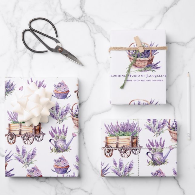 Flower Shop Lavender Personalized Wrapping Paper Sheets (Front)