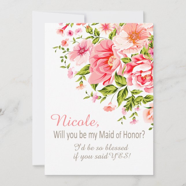 Flower Shower Will You Be My Maid of Honor? | pink Invitation (Front)