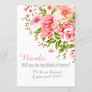 Flower Shower Will You Be My Maid of Honor?   pink Invitation