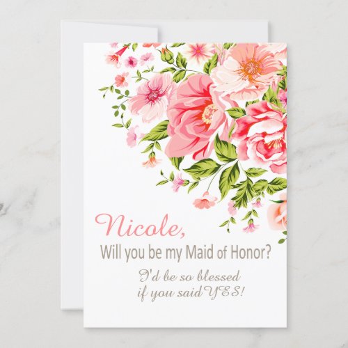 Flower Shower Will You Be My Maid of Honor  pink Invitation