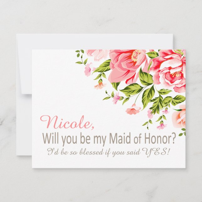 Flower Shower Will You Be My Maid of Honor? | pink Invitation (Front)