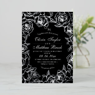 Flower Silver Foil Black Wedding Invitation