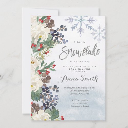 Flower Silver Winter Snowflakes baby shower Invitation