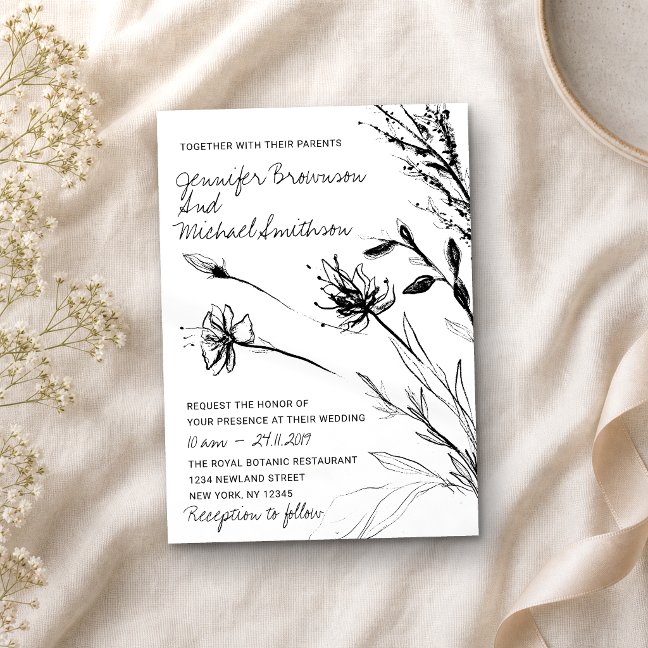Flower Sketch Botanical Hand drawn Invitation