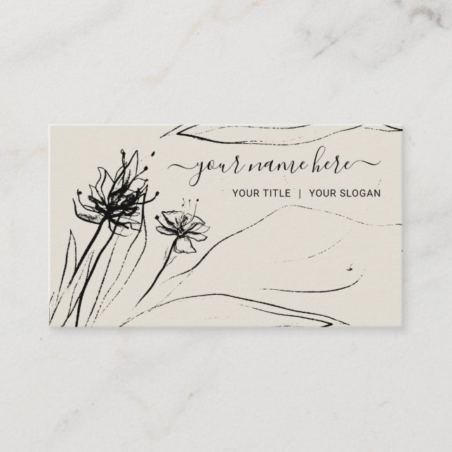 Flower Sketch Elegant handdrawn girly Paper Business Card (Front)